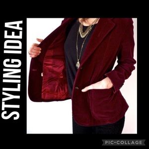 Vintage Oxblood Velvet Blazer Medium Maroon Red Plush Retro